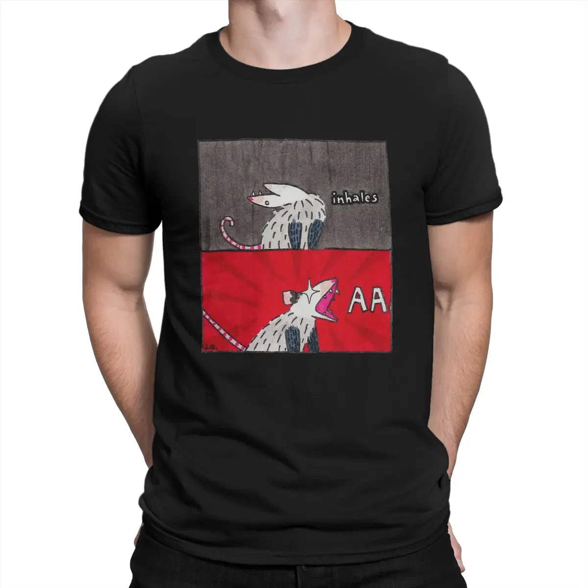 

Amazing Large Scream Time T-Shirts for Men O Neck Cotton T Shirts Opossum Mouse Animal Short Sleeve Tees Original Tops