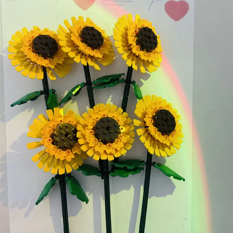 

6pcs Diy City Art Sunflower Bouquet Building Blocks Friends Home Decoration Plant Mini Bricks Toys for Kids Gifts
