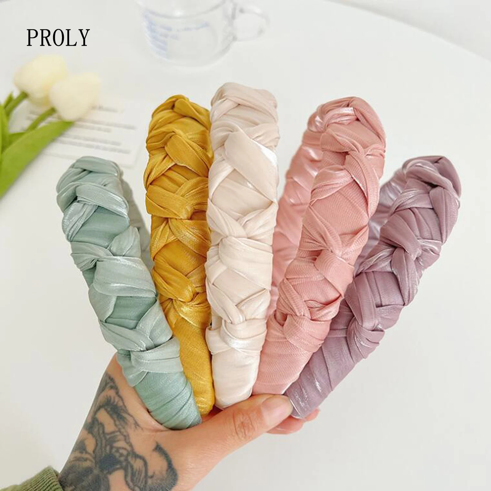 

PROLY New Fashion Women Headband Hand-woven Braided Hairband Solid Color Fresh Turban Summer Casual Headwear Adult