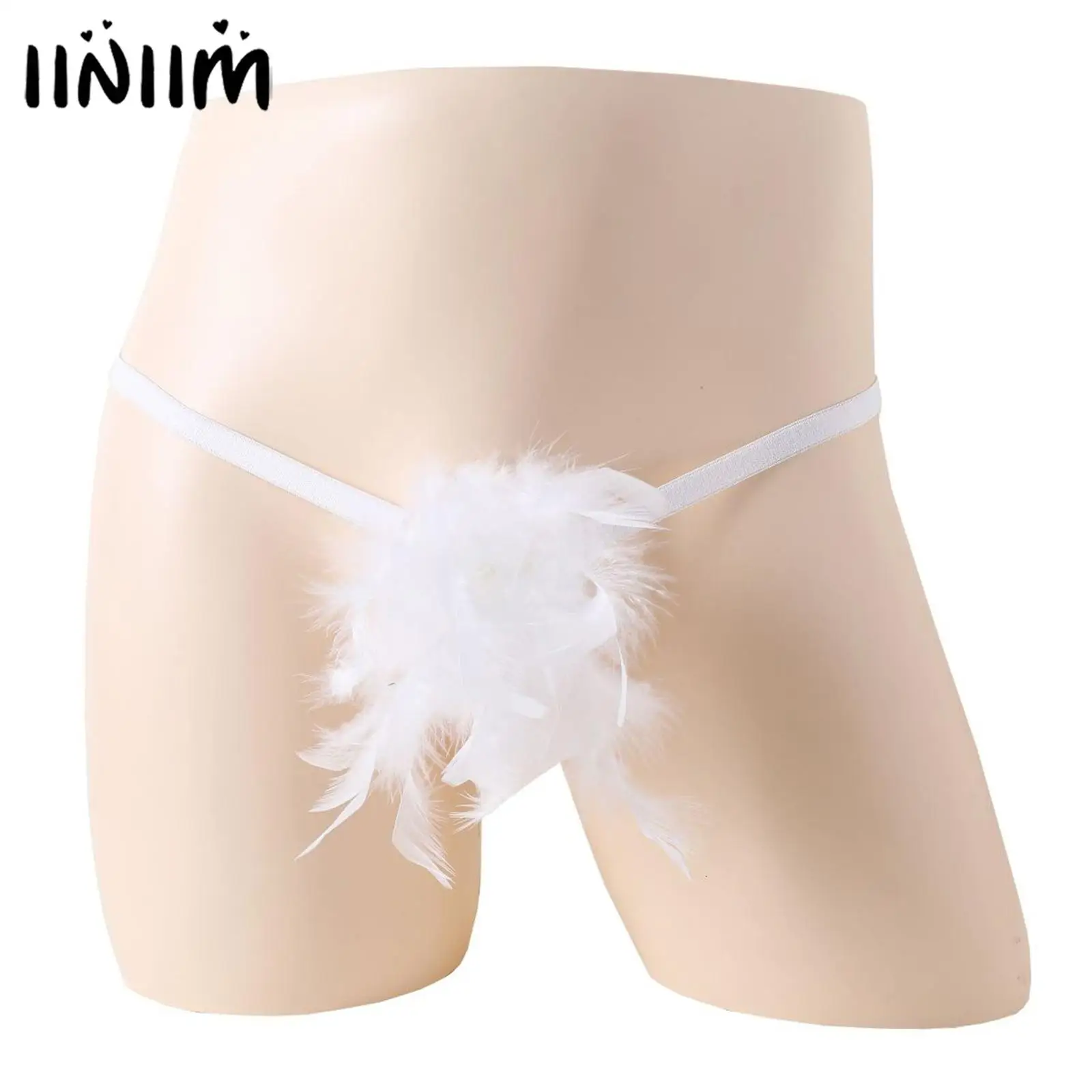 

Мужские Трусы-стринги с перьями, открытые Трусы-стринги с пушистыми перьями и заниженной талией, бриджи для Хэллоуина, трусы для геев