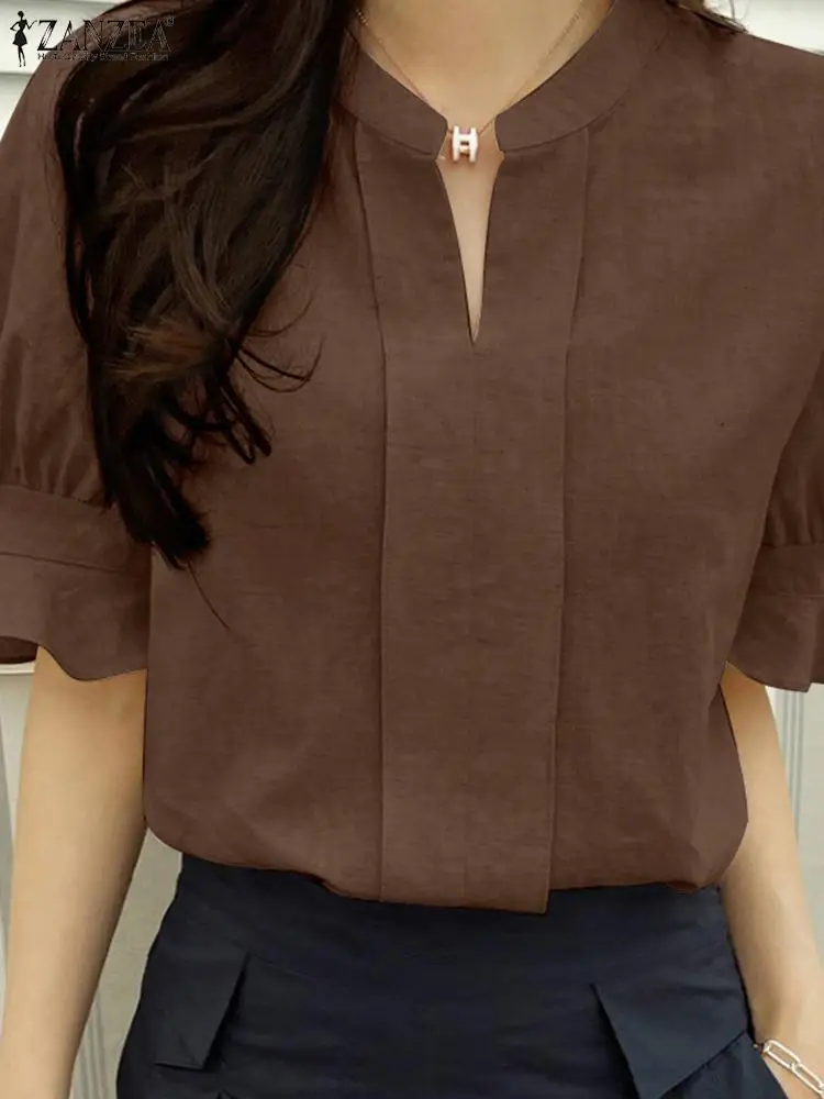 

2023 ZANZEA Women Elegant V Neck Short Sleeve Blouse Casual Loose Ruffles Blusas Female Work Shirt Chemise Summer Tunic Tops