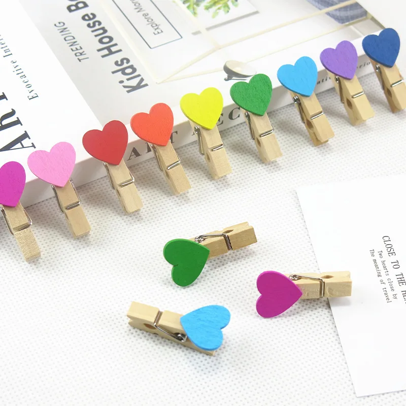 

50pcs/lot Heart Love Wooden Clothes Photo Paper Peg Pin Mini Clothespin Postcard Clips Home Wedding Decoration Stationery