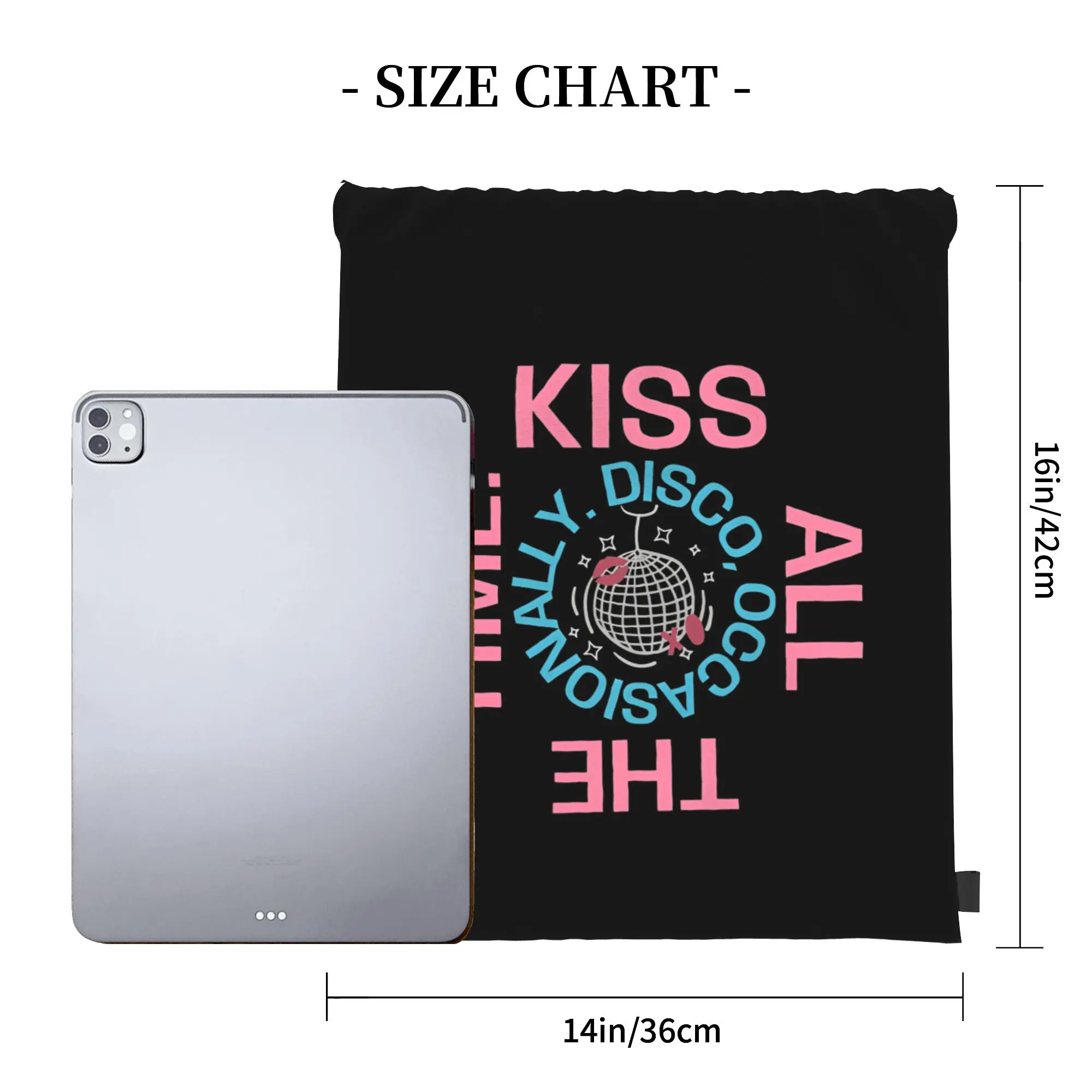 Фото Спортивная сумка-мешок Kiss All The Time Disco Backpack с завязками, в стиле Харрис, для спортзала и путешествий, 36 см (Ш) x 43 см (В) №3