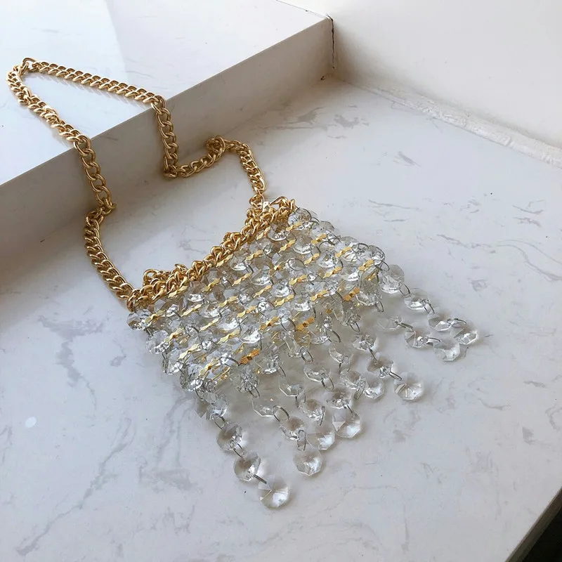 2022 spring and summer new Korean foreign style hand-woven bag crystal square hand-held one-shoulder messenger women |