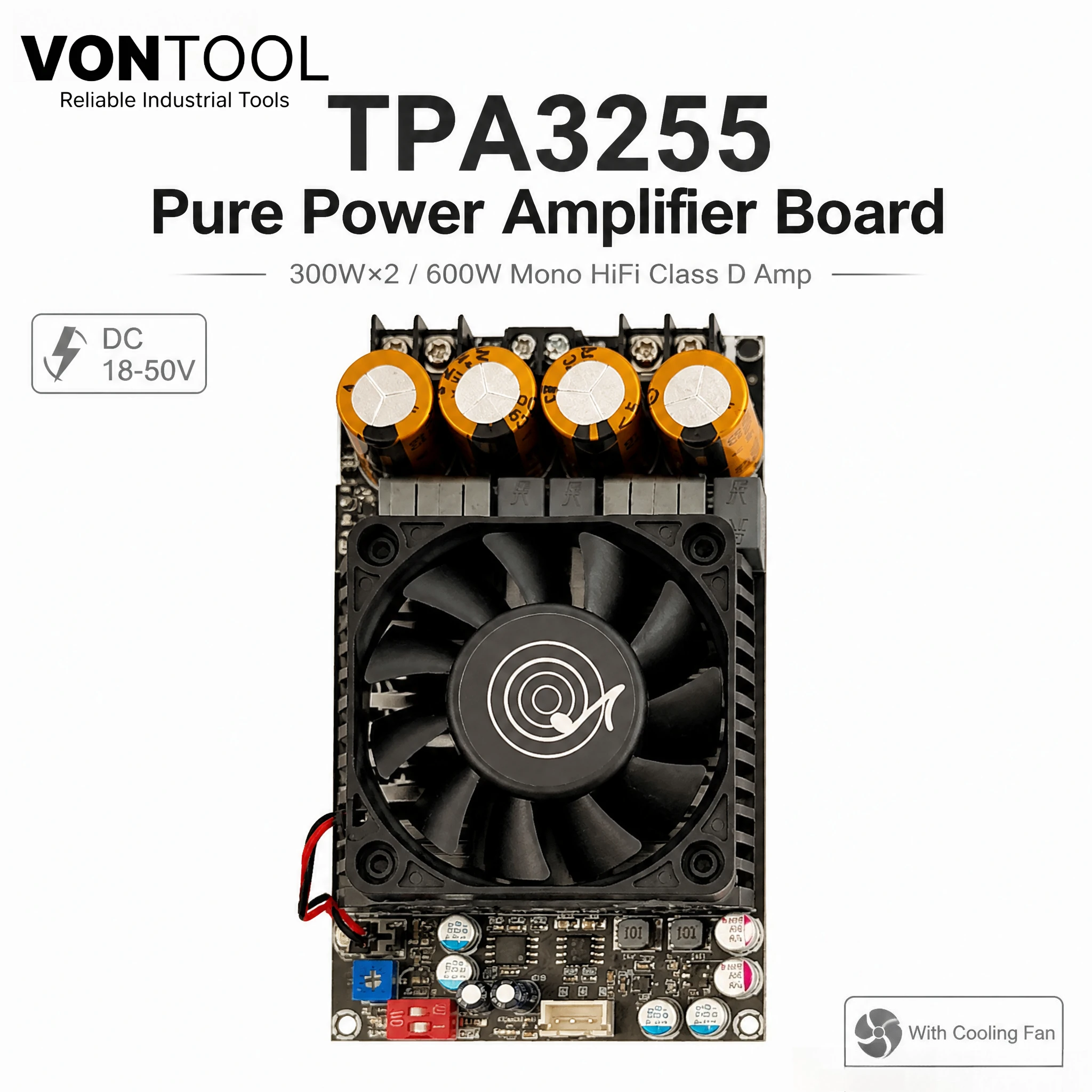 Фото VONTOOL ZK-3002 TPA3255 Плата усилителя мощности 300W×2 600W Mono Bridge Class D с вентилятором охлаждения для домашнего и автомобильного сабвуфера №1
