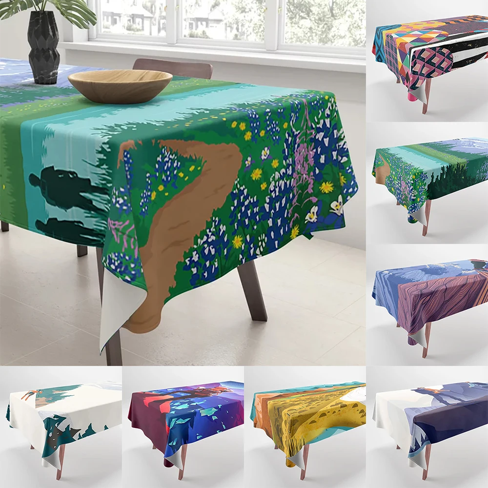 

Cartoon Animal Print Tablecloth Home Decor Rectangular Party Tablecloth Stain Resistant Tablecloth Dust Cloth