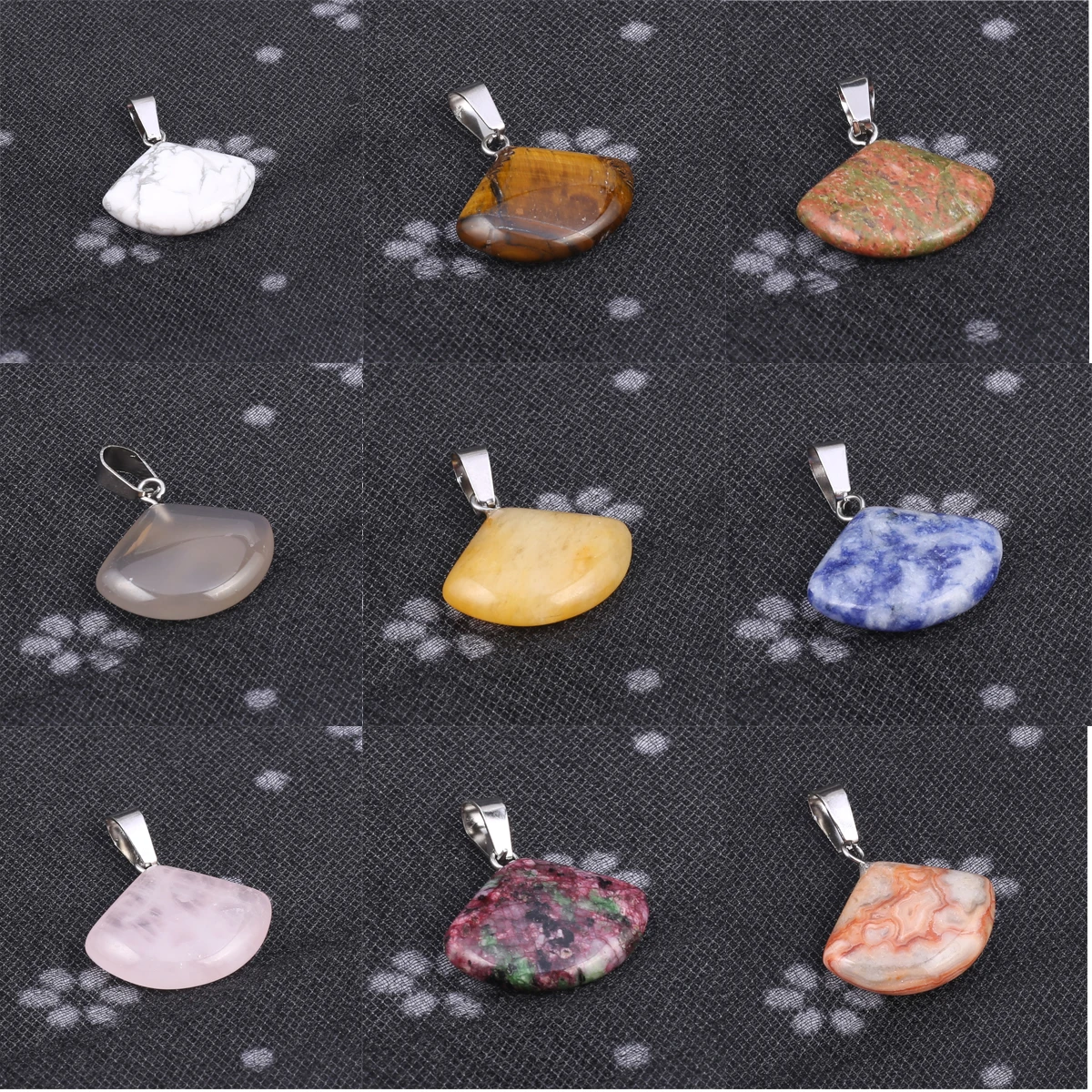 

5 PCS Natural Stone Fan-Shaped Pendant Reiki Healing Crystal Agate Jewelry Making DIY Necklace Earrings Accessories Charm Gift