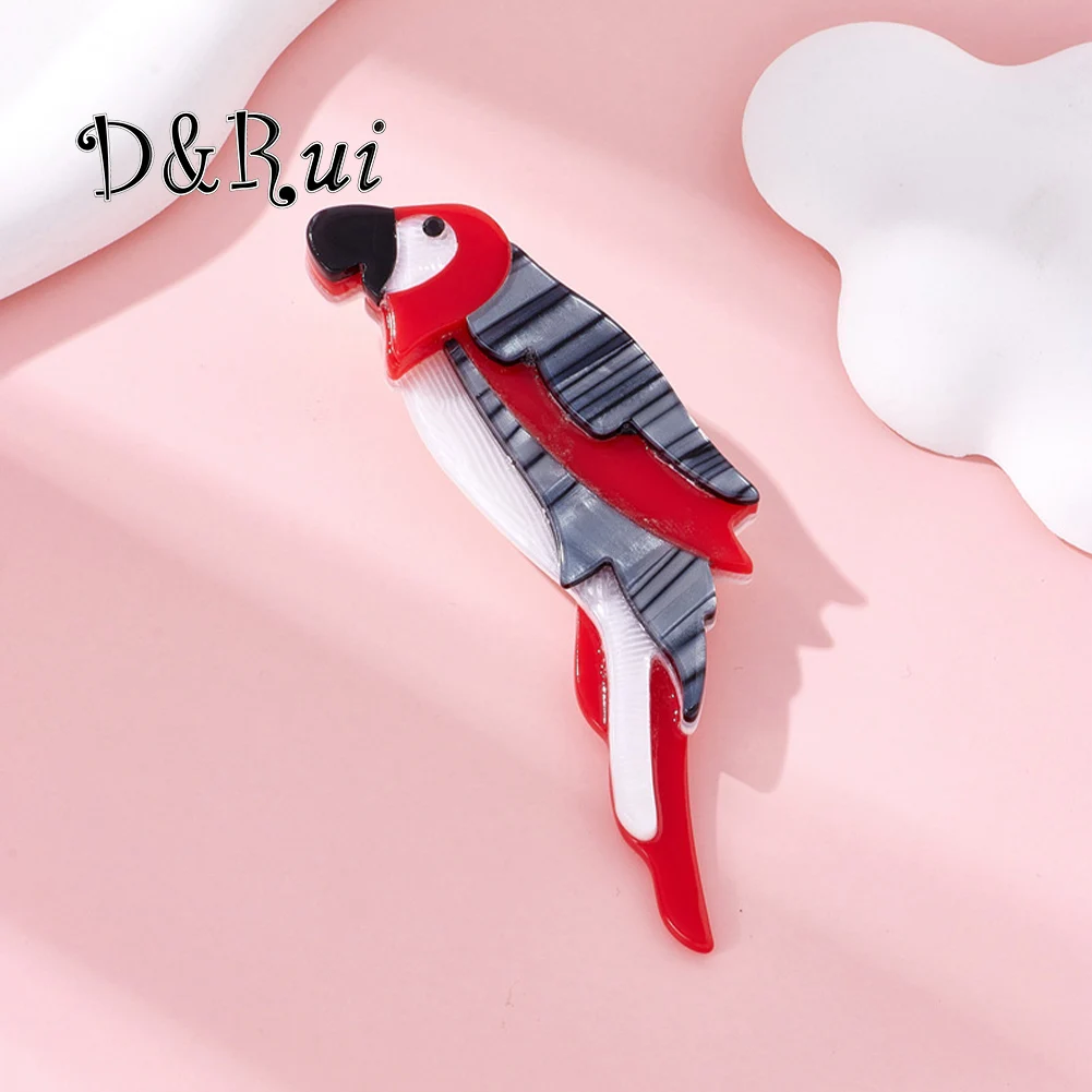 

D&Rui Popular Red Bird Breast Brooches Fashion Parrot Acrylic Animal Stereoscopic Pins Women Brooch Badges on Backpack 2023