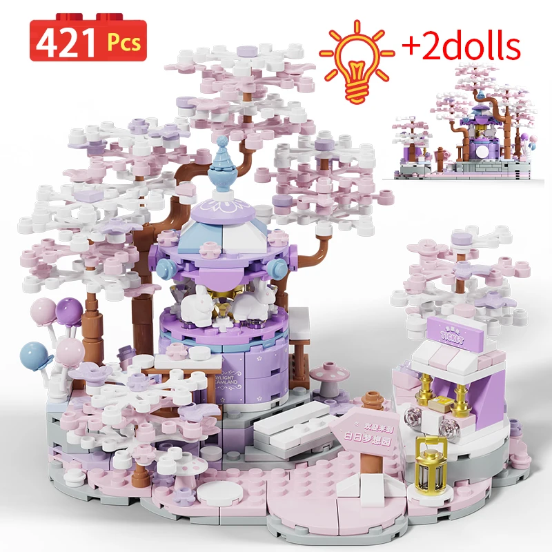

421 Pcs City Girls Rotating Sakura Tree Music Box Building Blocks Home Furnishings Figures with Light Bricks Toys For Children