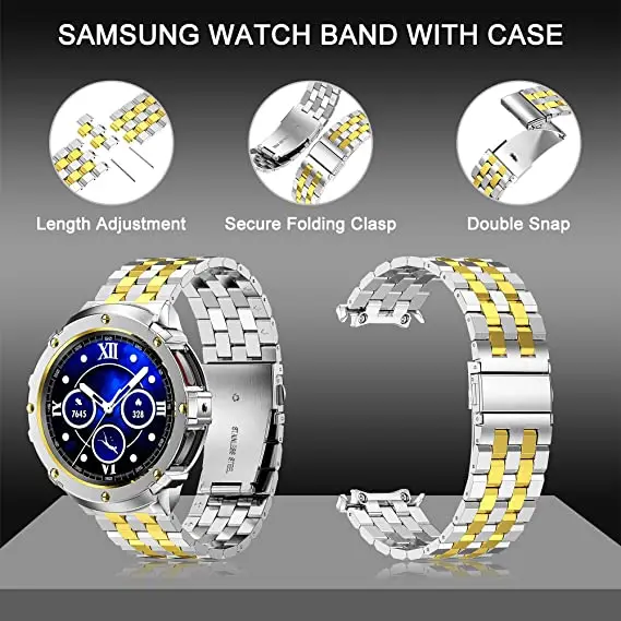 Stainless Steel Strap for Samsung Galaxy Watch 5 Pro 45MM Metal Watch Case  Band with Protective Bumper Cover Replacement Strap