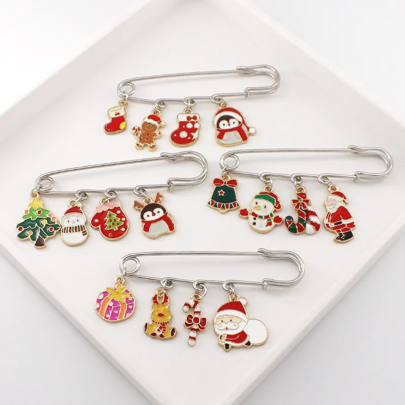 

Christmas Brooch Button Women Snowman Santa Claus Elk Crutches Long Needle Knitting Coat New Year Party Jewelry Gifts for Friend