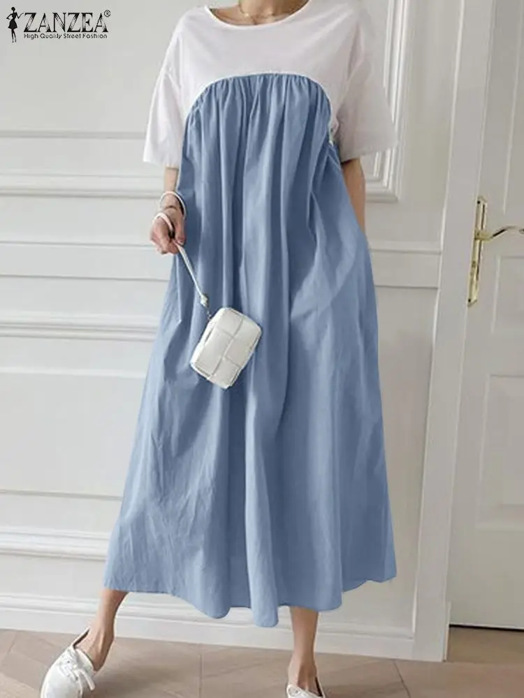 

Summer Harajuku Women Dress ZANZEA 2022 Pleated Short Sleeves Midi Sundress Loose Robe Casual O Neck Holiday Dresses Oversized