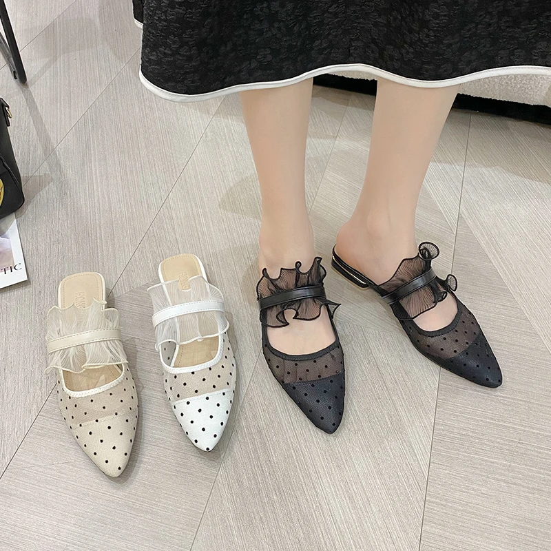 

Shoes Square heel Loafers Ladies' Slippers Low Slipers Women Luxury Slides Pointed Toe Block 2022 Designer Cover Summer Fabric R