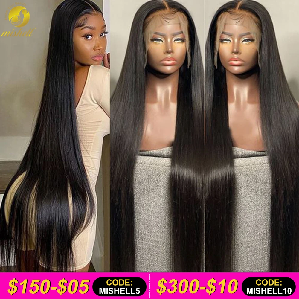 44 46 48 Inch Straight Human Hair Wigs 13x4 Natural Large Area Lace Frontal Wig for Black Women 250 Density Pre-plucked Hair