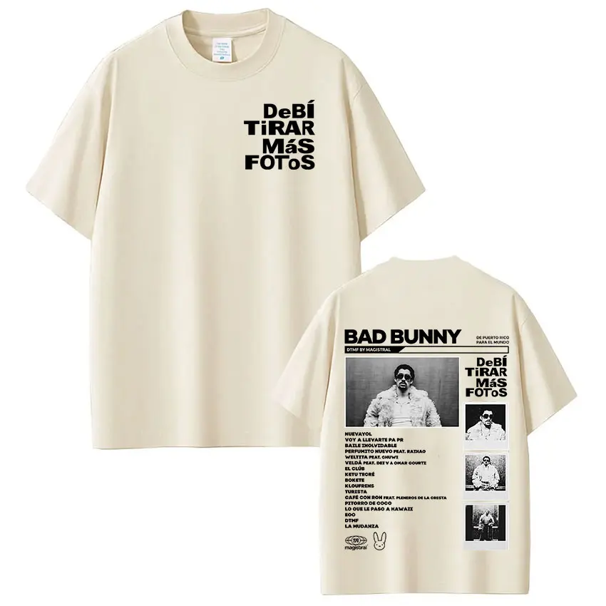 Фото Рэпер Bad Bunny Футболка DTMF DeBi TiRAR MaS FOToS Футболки Мужчины Женщины Хип-Хоп Мода Винтаж Футболка большого размера с короткими рукавами №4