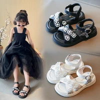 girls princess sandals 2022 new elegant fashion summer kids children toddler pu leather pearl rhinestones beach young shoes baby