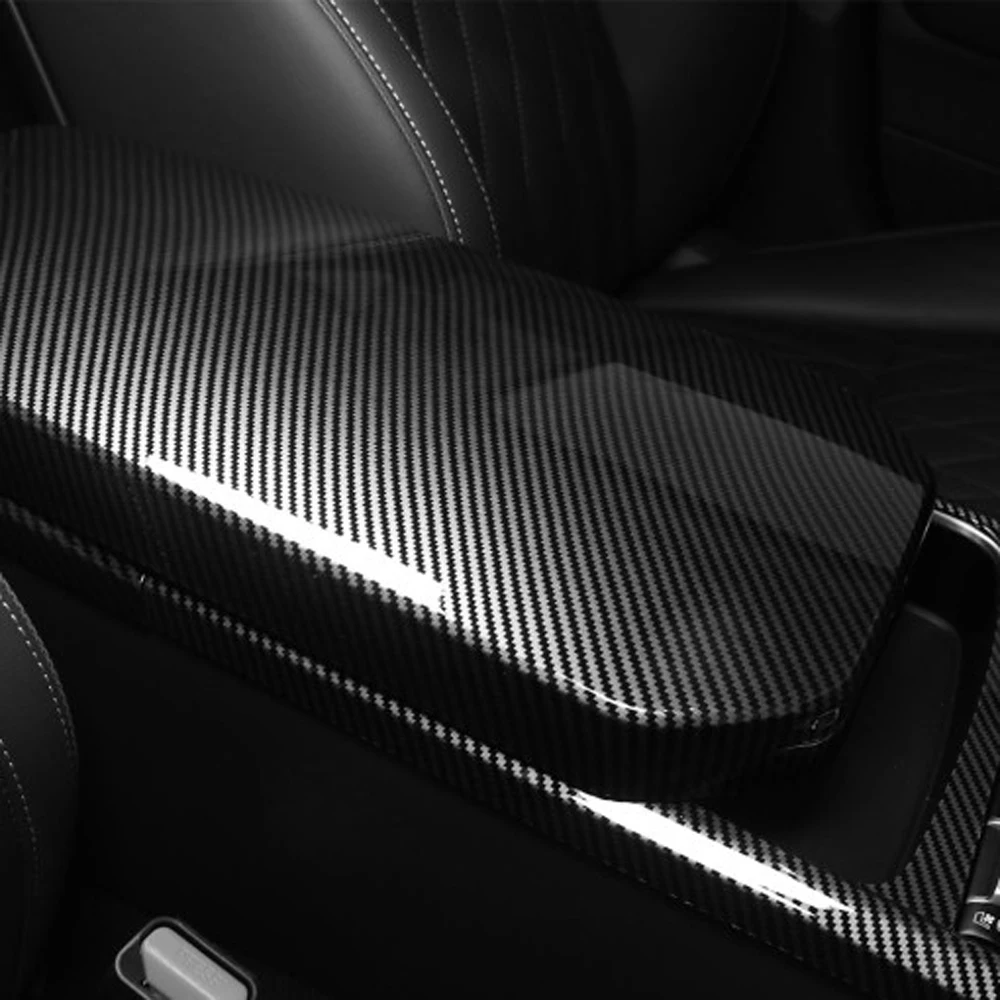 Carbon Fiber Style Center Console Armrest Panel Trim Cover For Kia Stinger 2018 2019 2020 2021 2022