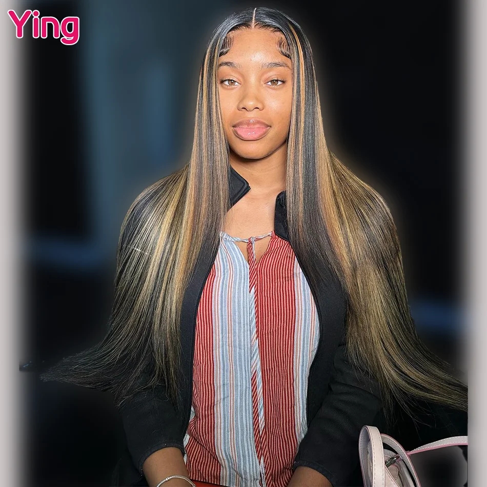 

Ying Bone Straight Highlight Omber 4/27 Preplucked 13x4 Transparent Lace Wig Silky Remy 13X6 Lace Frontal Wig 5X5 Wigs For Women