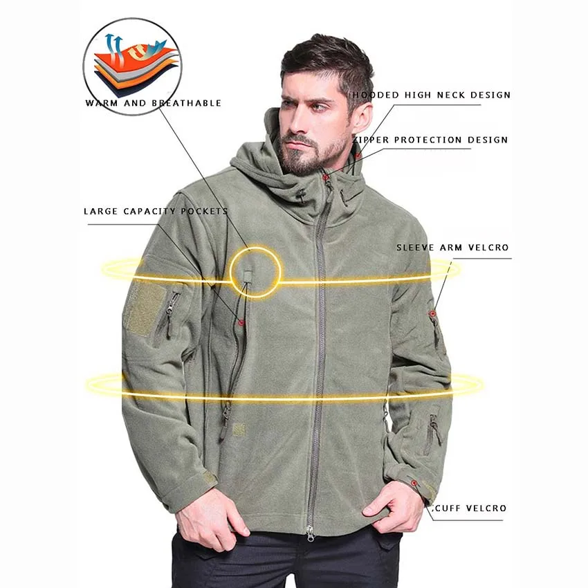 Новая зимняя теплая флисовая походная куртка с капюшоном мужские уличные пальто