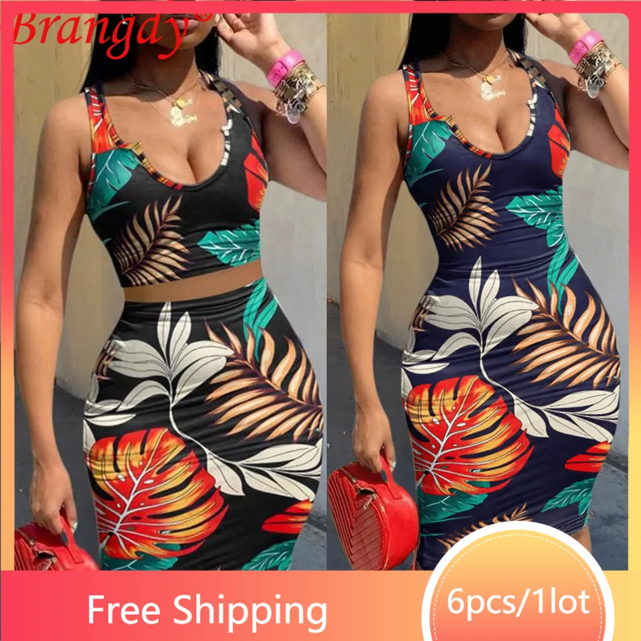 

6 шт., летнее сексуальное облегающее платье Y2k с принтом, женская вечерняя Клубная уличная одежда, модная мини-одежда без рукавов, оптовая продажа, B9711