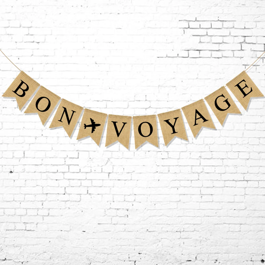 

Banner Party Travel Awaits Supplies Change Voyage Burlapdovetail Linen World Career Themed Garland Adventure Jute Flag Theme