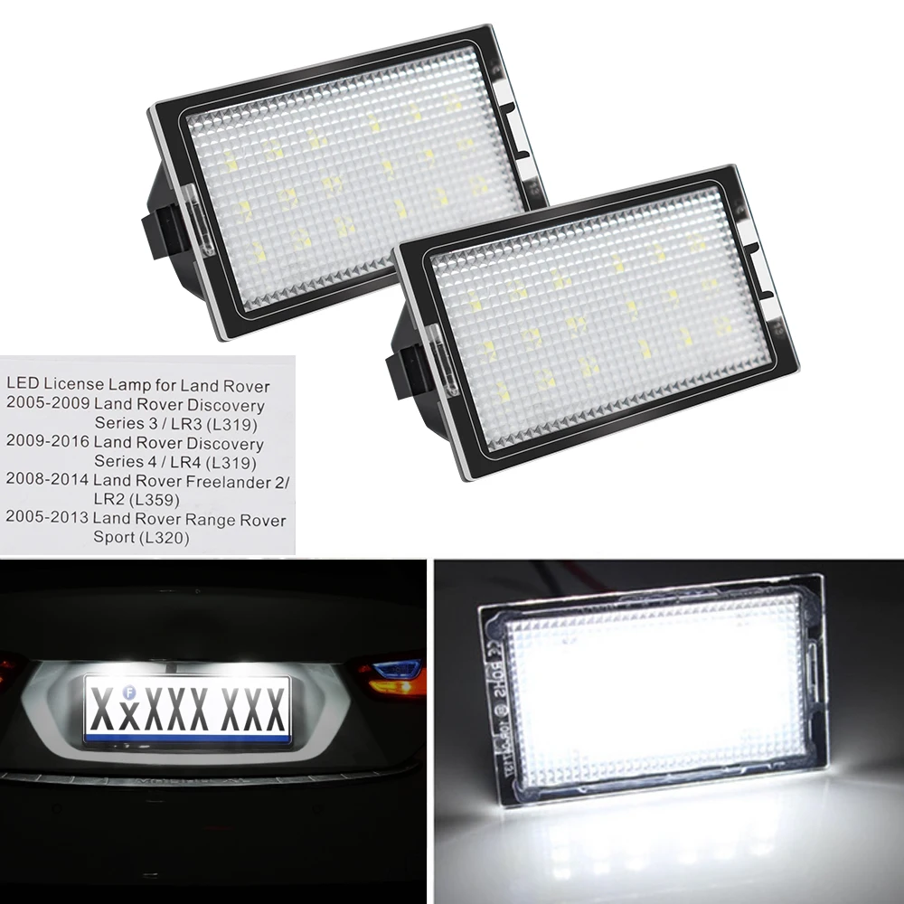 

2Pcs LED Car Number License Plate Lights Lamps White For Land Range Rover Sport L320 Discovery 3 4 LR3 LR4 Freelander 2 LR2 12V