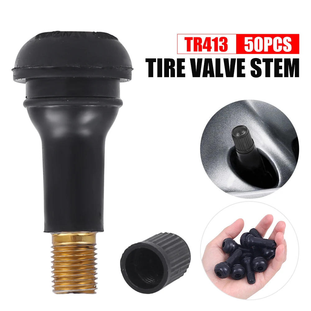 

50Pcs Universal TR413 Short Rubber Tubeless Black Snap-In Tyre Tire Valve Stems For Car Motorcycle
