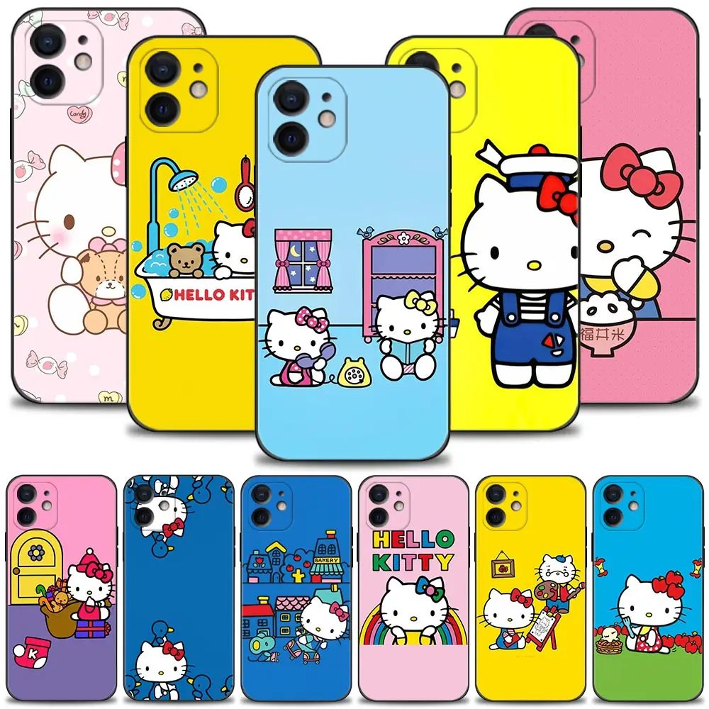 

Smartphone Case For Apple iPhone 13 11 12 Pro XS Max XR X 8 7 6 6s Plus SE 13mini 12mini 5 5s Silicone Cover Cute Hello Kitty