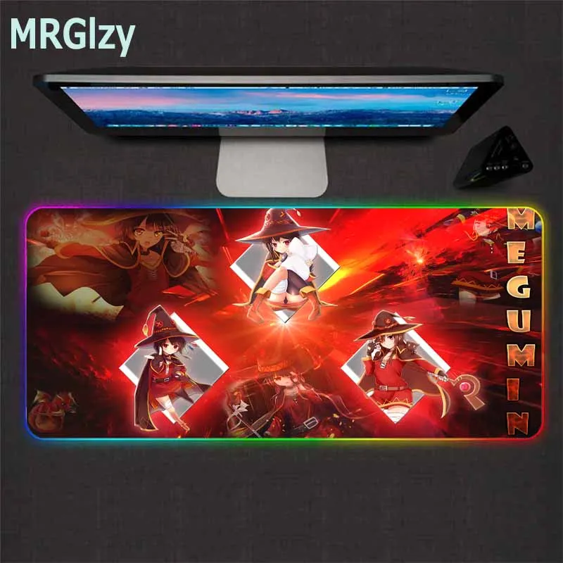

Anime girl RGB mouse pad gamer accessories desk mat large yoga mat ordinary mouse pad floor mats waterproof led lighting