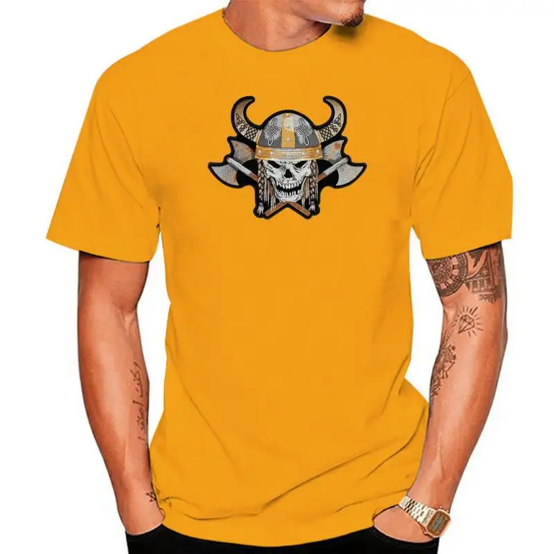 

Embroidered Viking Skull With Axes and Horn Helmet Large Back PATCH Cool Casual pride t shirt men Unisex New Fashion tshirt