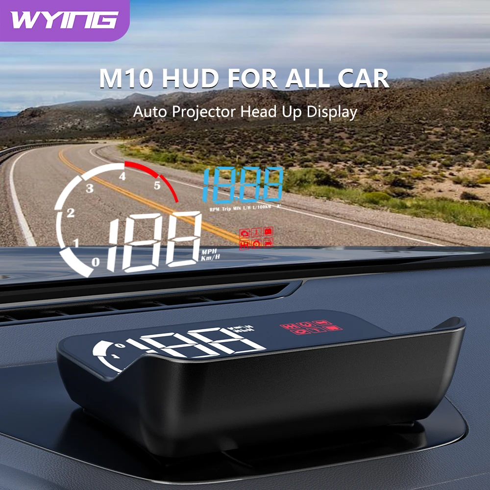 

WYING M10 OBD2 HUD Display Windshield Projector Water Temperature Overspeed RPM Voltage Alarm Head Up Display For Car