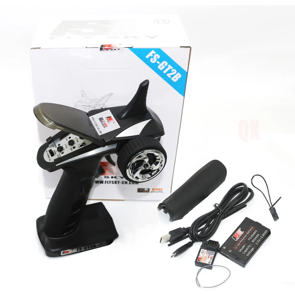 Фото Контроллер Flysky FS-GT2B 2.4G 3CH, оснащенный аккумулятором TX, USB-кабелем, модернизированным FS-GT2, подходит для игрушек с дистанционным управлением №1