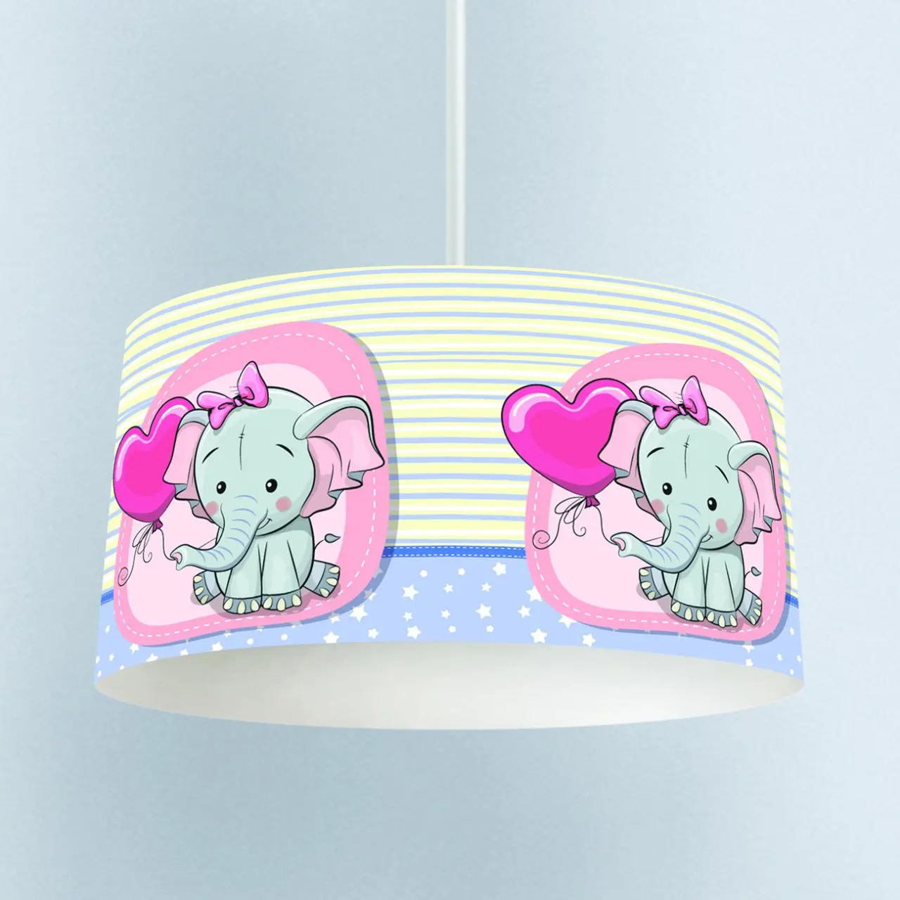 

Cartoon 3 D Print Baby Kids Room Cute Pink Balloon Elephant Girl Model Pvc Fabric Cover Ceiling Drum Shape Round chandelier Deco