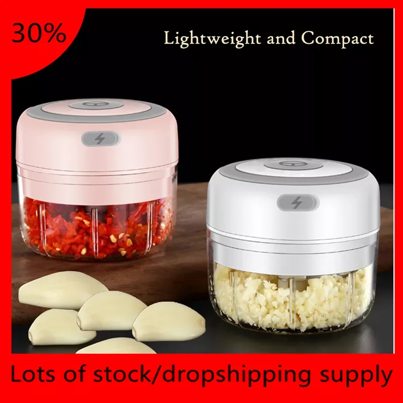 

NEW2022 100/250ml Mini Electric Garlic Grinder Portable Food Press Mincer Seasoning Masher Spice Chopper Kitchen Accessories