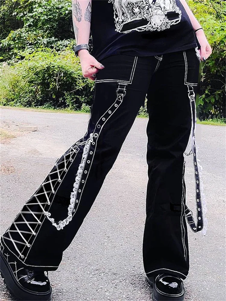 

Gothic Dark Emo Alt Women Pants Techwear Hippie Baggy Trousers Mom Goth Punk Black Cargo Pants Cyber Y2k Pants Academic Clothes