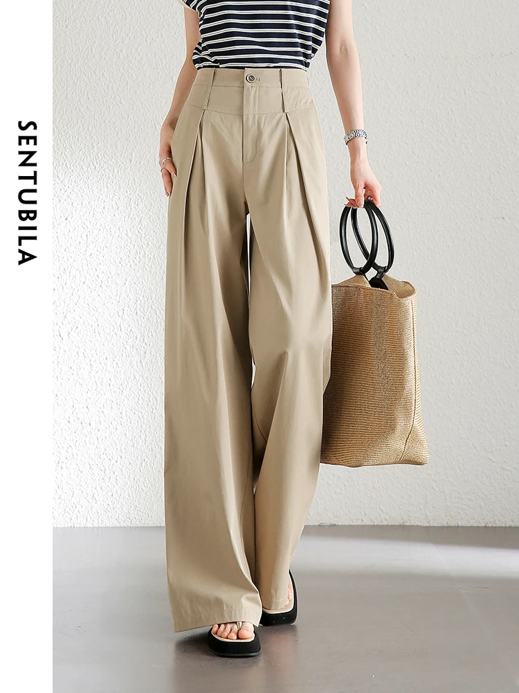 SENTUBILA удобные широкие брюки из 100% хлопка женские лето 2024 простые повседневные