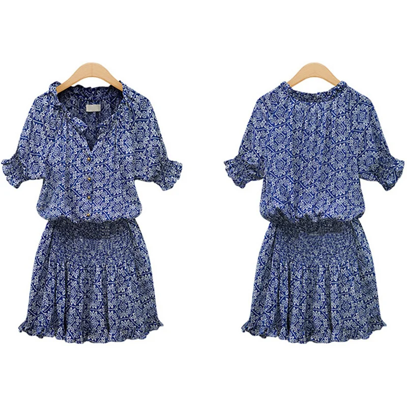 

Женское Повседневное платье из хлопка и льна, универсальное праздничное платье с V-образным вырезом и Европейским принтом для лета