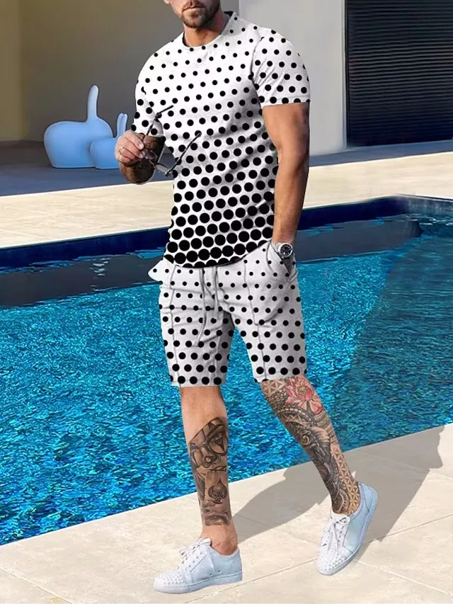 Men Clothes Ropa T-shirt Sets 3D Printed  Round Neck Outdoor Casual Short Sleeve 2 Piece Print Fashion Designer