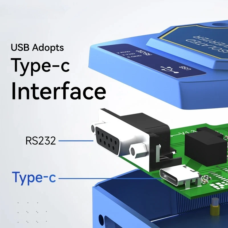 Фото Оптический изолированный промышленный преобразователь USB в RS485/RS232/TTL Преобразователь CH340/FTDI Интерфейс CDEBYTE Type-C №5