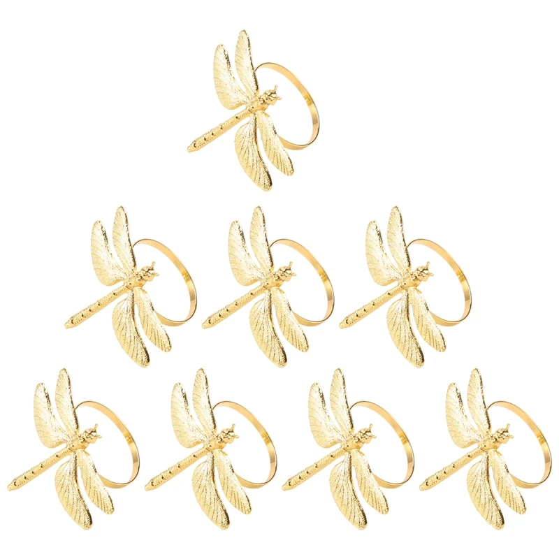 

8PCS Dragonfly Napkin Ring Gold DIY Hotel Wedding Banquet Table Display Metal Napkin Buckle Christmas Decoration