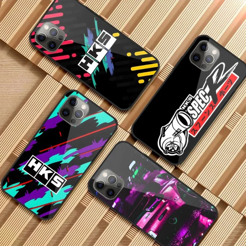 

Sports Car HKS JDM Accessories Phone Case for iPhone 14 13 12 11 XS X 8 7 6 Plus Mini Pro Max SE 2022 PC Glass Phone Cover