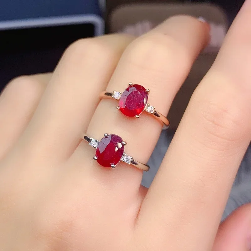 100% натуральный рубиновый камень 6*8 мм стерлинговое серебро 925 пробы обручальные