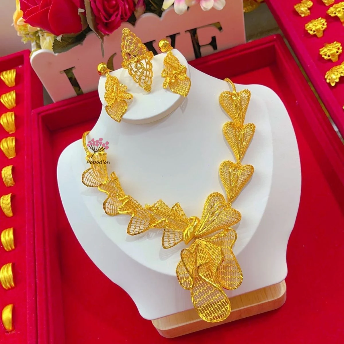 Дубай 24K позолоченные ювелирные изделия свадебное ожерелье кольцо женские