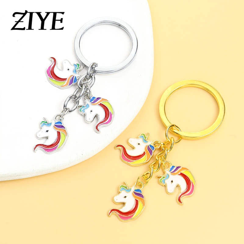 

Cute Enamel Keychains Rainbow Unicorns Key Rings Colorful Cartoon Animals Alloy Key Chains For Women Girls Handbag Jewelry Gifts