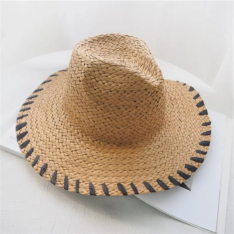 Woman New Unique Black Thread Weave Sun Hat Summer Unisex Jazz Straw Hat Ladies Outdoor Beach Sunshade Uv Protection Panama