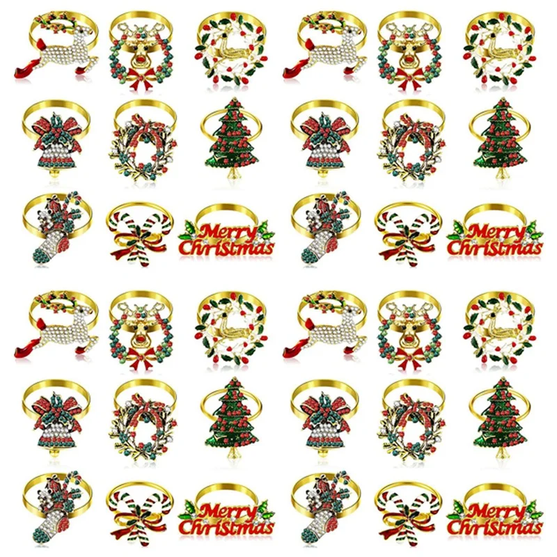 

36 Pieces Christmas Napkin Rings Set Metal Christmas Napkin Holder Christmas Tree Napkin Ring Decor