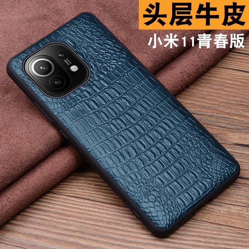 2021 New Luxury Genuine Leather Phone Case For Xiaomi Mi 11 Mi11 Lite Crocodile Grain Luxury Cover