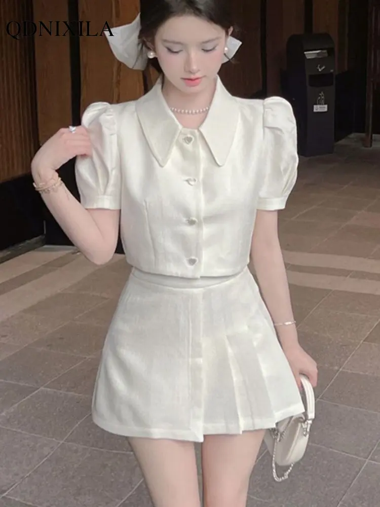 

2023 Summer New Women's Suit with a Skirt Korean Luxury Elegant Slim Short Jacket High Waist Pleated Skirt Fashion 2 Piece Sets