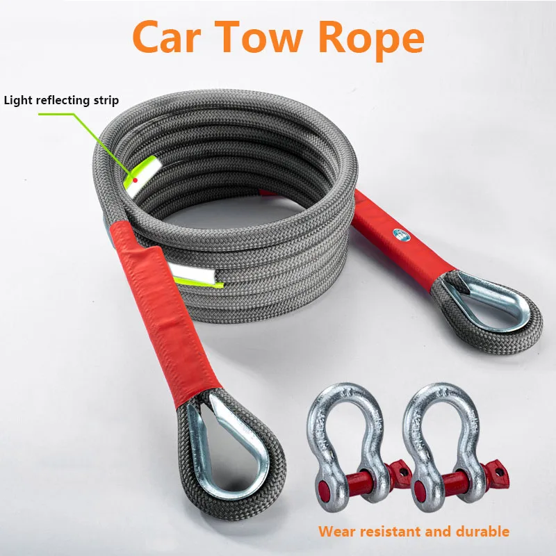 Car Tow Rope 18 25 35 t Off-road Towing Rope With Hooks Heavy Duty Trummed Car Pull Recovery Tow Ropes Truck Trailer Cable