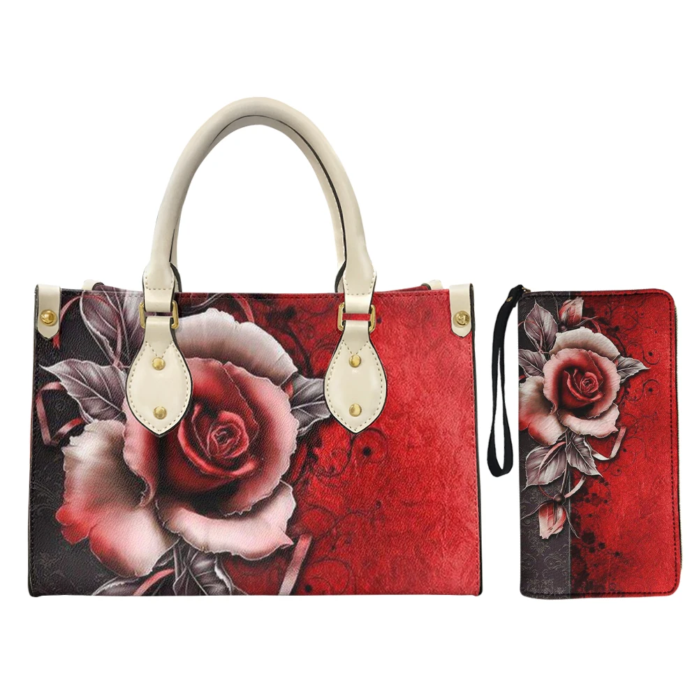 

FORUDESIGNS Gothic Rose Print Women Leather Handbags Luxury Designer Shoulder Purse For Ladies Gifts Crossbody Bag With Wallets